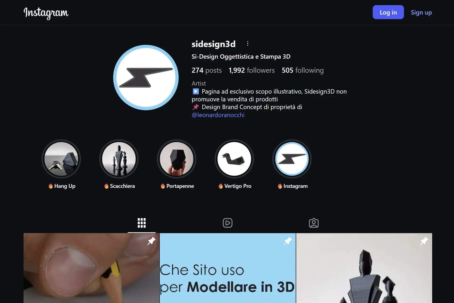 schermata profilo Instagram di Sidesign3D